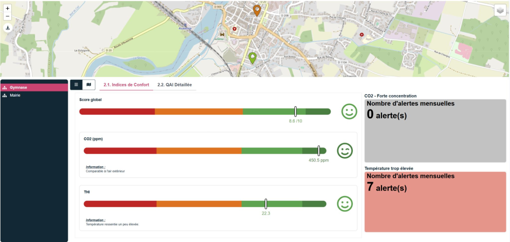 Des alertes de température et de teneur de l'air en CO2 dans un gymnase.